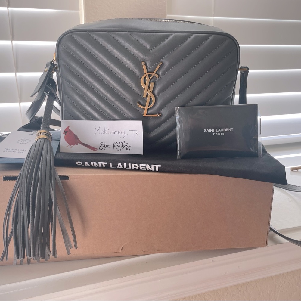 Saint Laurent Monogram Lou Camera Calfskin Matelasse in Storm Grey